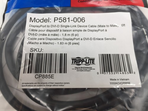 LOT OF 2 Tripp-Lite P581-006 DisplayPort to DVI-D Single Link Device M to M 6FT - Picture 3 of 3