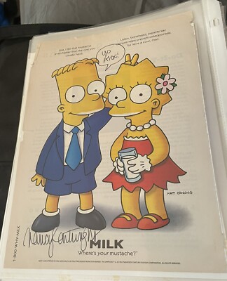 NANCY CARTWRIGHT SIGNED MILK AD OLD SCHOOL RARE VINTAGE AUTOGRAPH BART SIMPSON