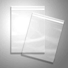 100 Clear Resealable Recloseable Adhesive Cello Lip and Tape poly Plastic bags