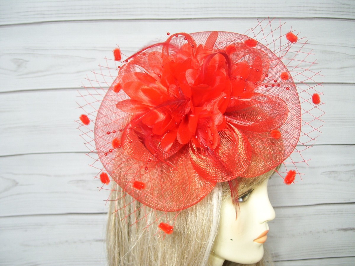 Red Fascinator Kentucky Derby Fascinator Hat, Wedding Hat  display picture 3