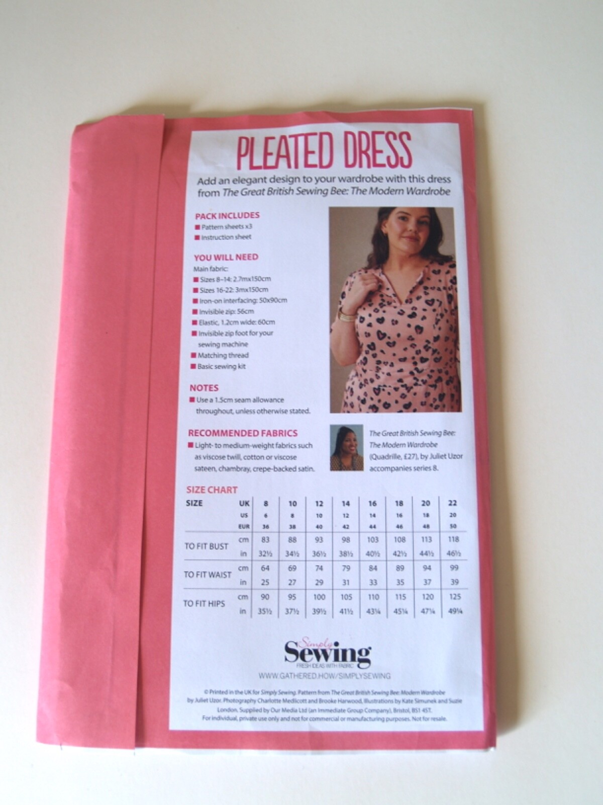 Pleated Dress pattern- fitted bodice - midi sizes 8-22- Simply Sewing -uncut image 2