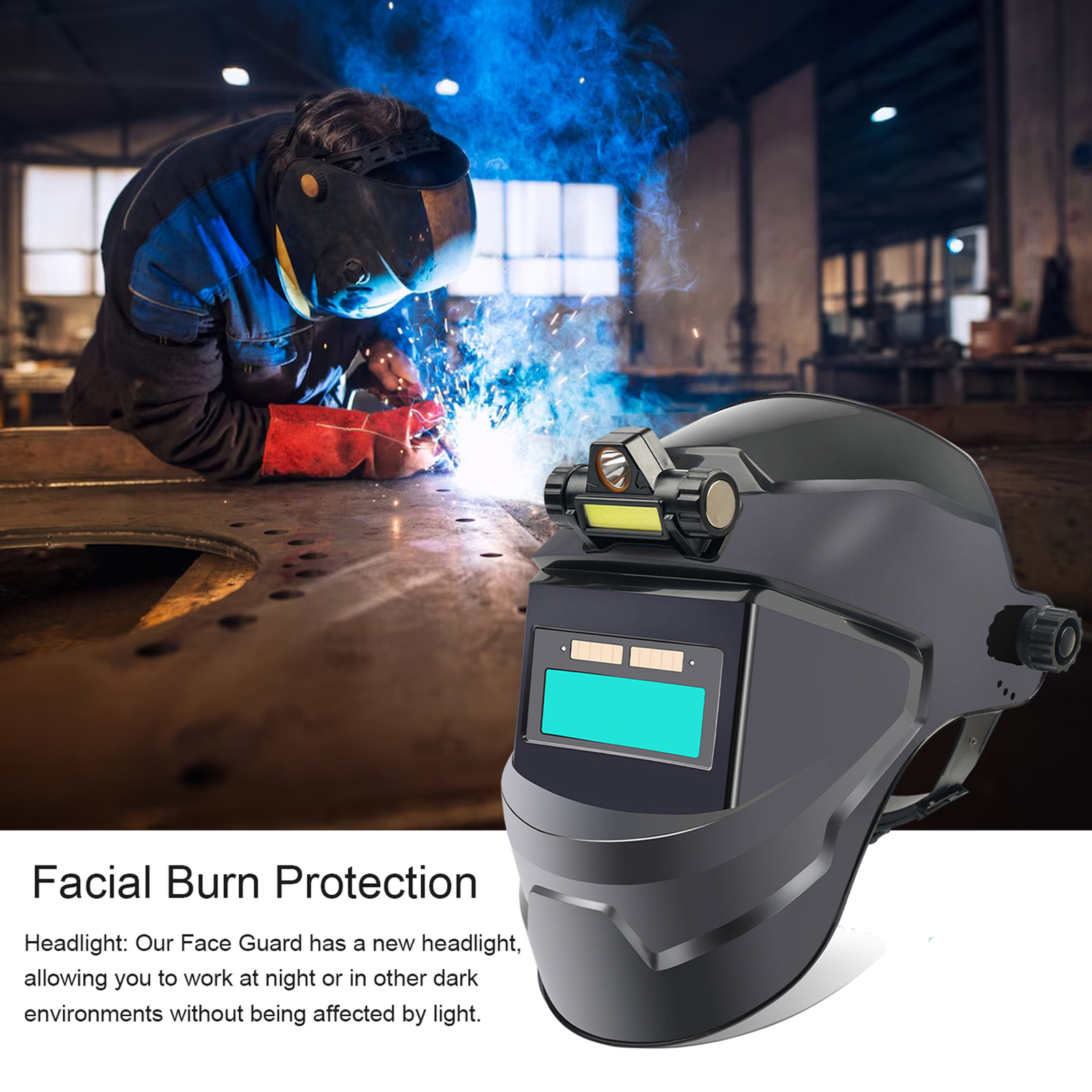 Auto-Dimming Heat-Resistant Welding Helmet with Face Guard