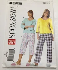 See & Sew 5517 Size Large to XL Top Pants Sleepwear CUT TO SIZE XL