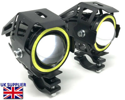 NEU 10W LED Motorrad Scheinwerfer + weiße Heiligenschein Ringe