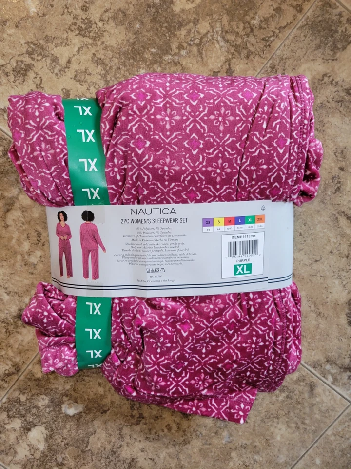 Conjunto de ropa de dormir de 2 piezas Nautica polar elástico sedoso púrpura rosa XL para mujer Foto 2 de 2