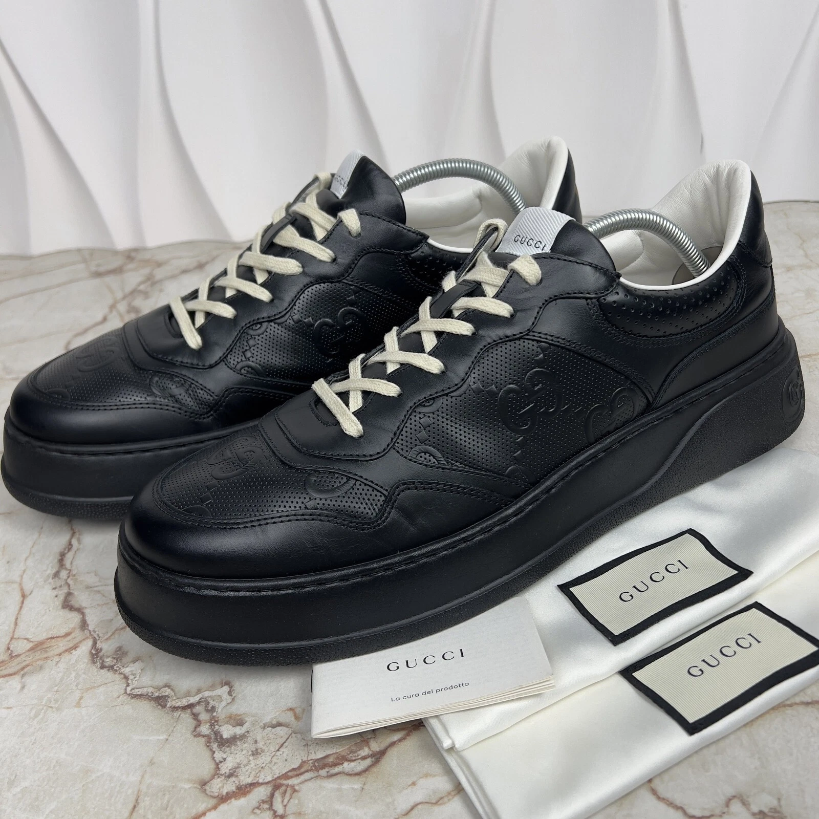 Gucci GG Logo Chunky Sneaker Trainer Cuir Noir 14 G ou 14,5 US ou