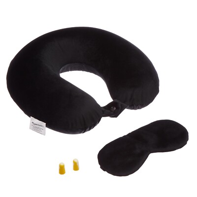 Memory Foam Travel Neck Pillow with Eye Mask and Ear Plugs Combo Unisex U-Shaped