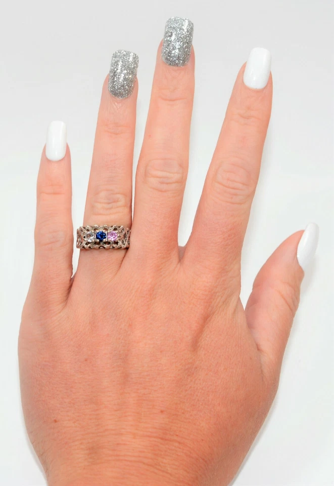 Anillo Topacio Natural y Zafiro Oro Blanco Sólido 10K .60tcw Anillo Madre Patrimonio Foto 2 de 4