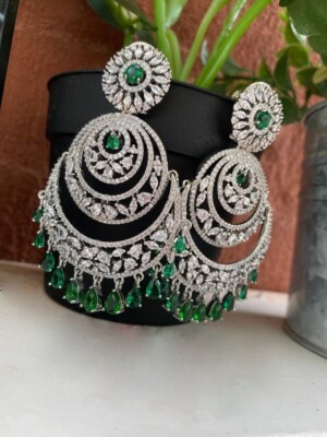 Simulated Green Emerald Sapphire Large Wedding Chandelier  Earrings
