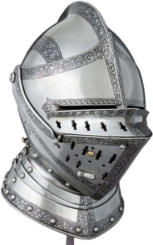 King Wolf Armor Helmet Silver Finish | Medieval Steel Knight Armor helmet - Picture 8 of 13