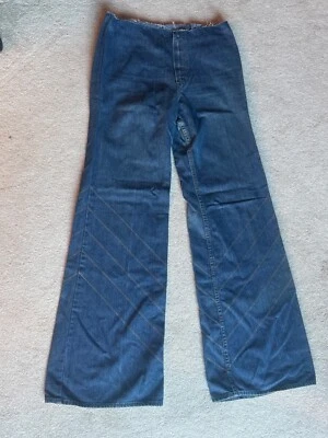 70s Wrangler Window Pane Bell Bottom W28 L34 Vintage Jean USA Diagonal Topstitch - Image 1 of 4