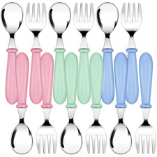 12 Pieces Toddler Utensils Kids Fork and Spoon Silverware Set Colored Stainless