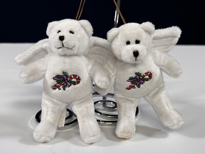 Christmas Ornament Plush Holy Bears Angel Cubs Bear Wings White Candy Cane  (2)