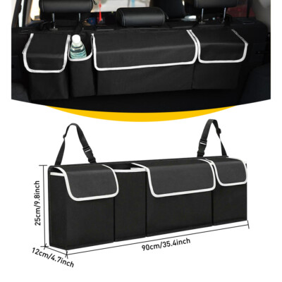 #ad Oxford Car Cargo Back Seat Storage Bag Trunk Organizer Parts Black w 4 Pocket $9.99