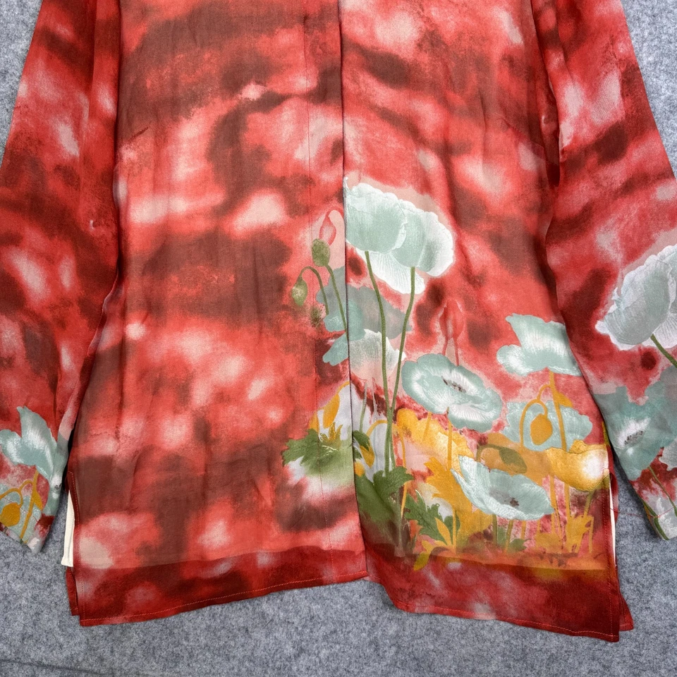 Citron Santa Monica Tunic Top Kimono Shirt Button Up Floral Silk Womens M - Image 3 of 4