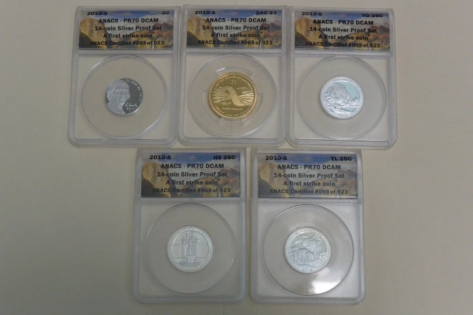 2010 14-coin Silver Proof Set ANACS PR70DCAM First Strike with Box - Image 3 of 4