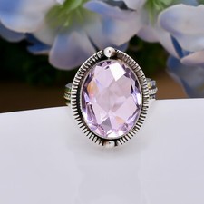 Rose Quartz Oval Gemstone 925 Sterling Silver Ring Handmade Jewelry Gift For Her