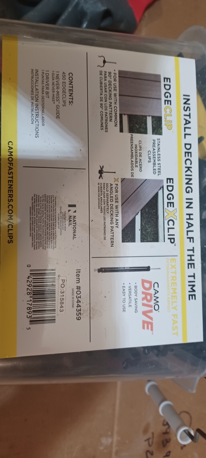 Camo edge clips, Deck Screw System, 250 sq. ft, 450 ct, 3/16 in spacing