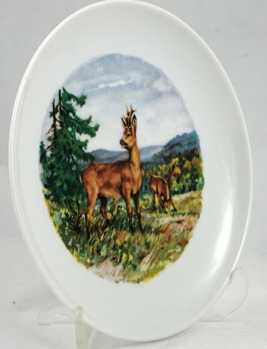 Home Decor-DEER-Country Animal-W.GERMANY-Wall Hang Porcelain 7.7" PLATE-Buck - Picture 3 of 4