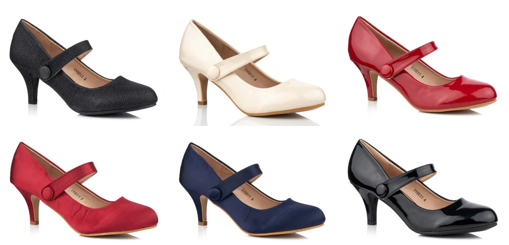 PUMA Scarpe da corte donna glitter da sera tacco medio basso Mary Janes cinturino da lavoro festa