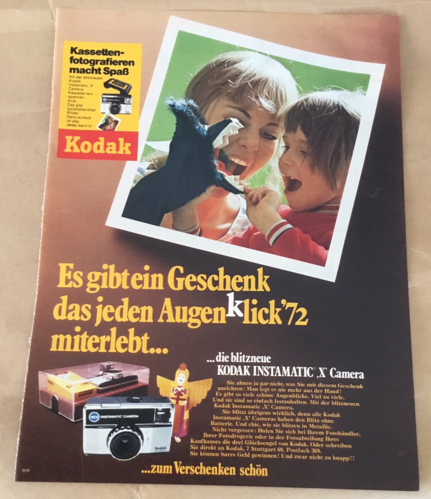 Kodak camera print ad 1971 original vintage 70s retro art German Instamatic X