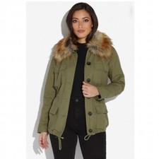 Justfab Utility Jacket With Fur Martini Olive Size S Nwt Reg $86.95