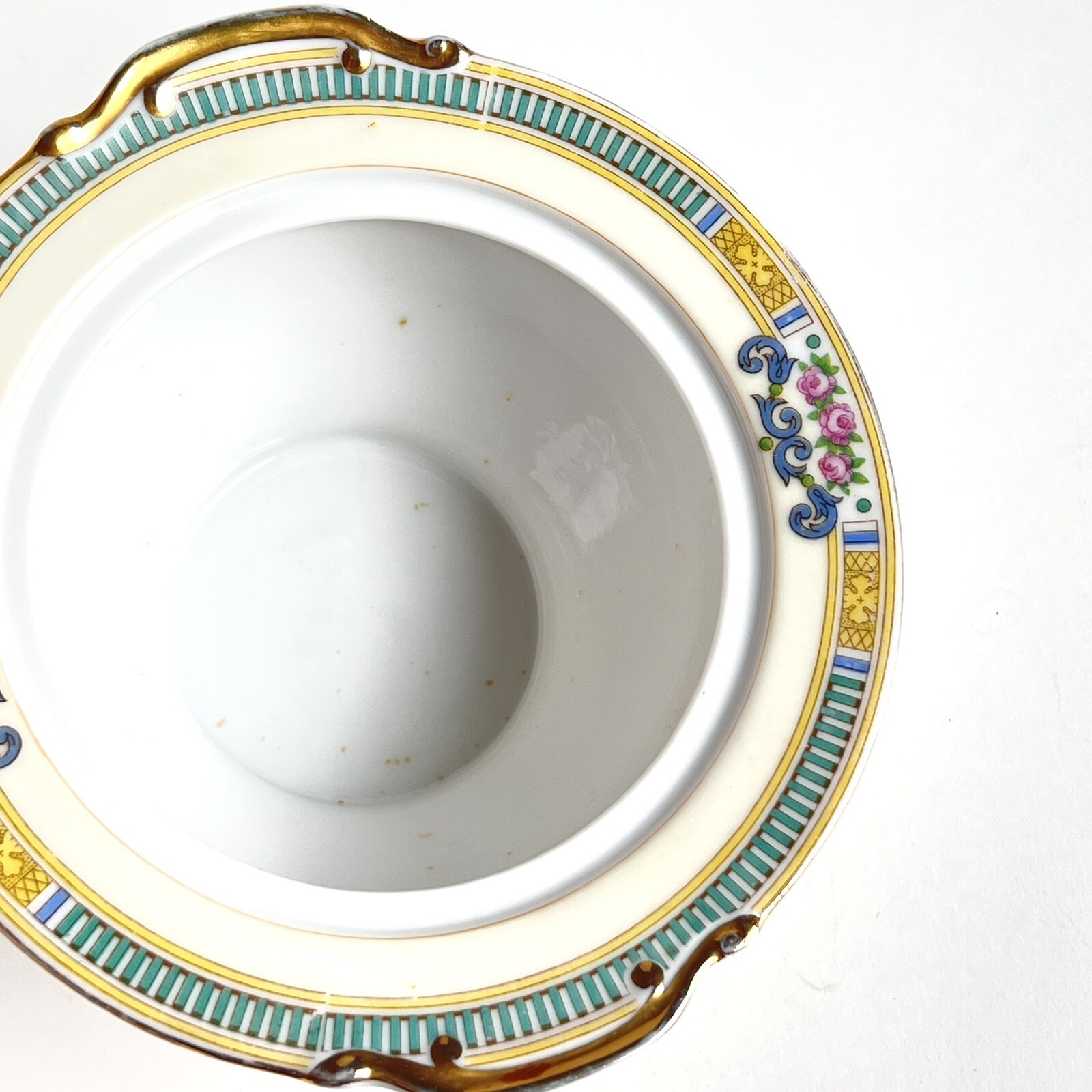 Japan Porcelain China Gold Green Pink Yellow Cream Sugar With Lid Art Deco