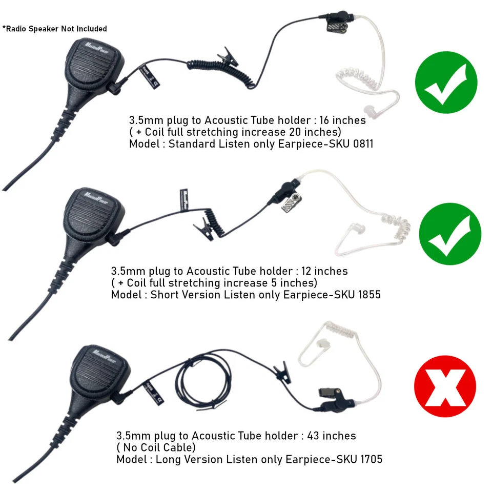 Tubo acústico policía de 3,5 mm solo auricular auricular para micrófono altavoz Motorola Foto 4 de 4