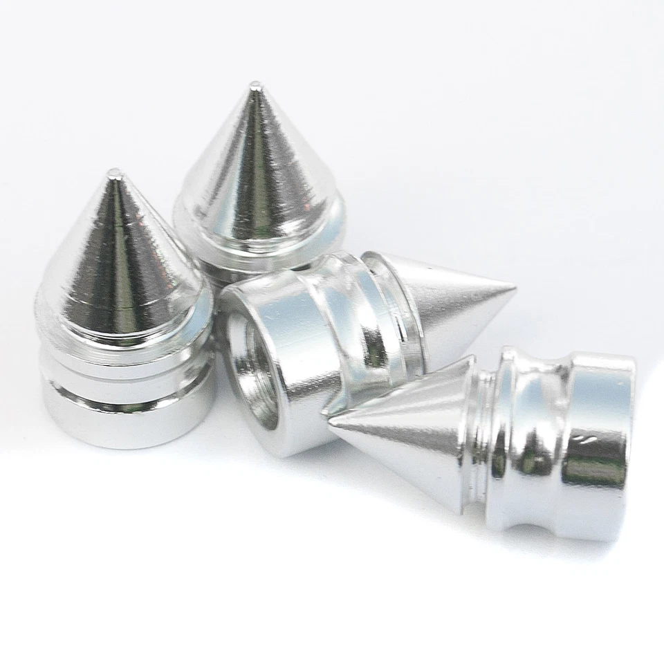 Juego de 4 tapas de válvula de neumático de llanta de aluminio polvo anillo de goma con forma de espiga cromada Foto 3 de 4