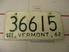 1962 62 Vermont VT License Plate See 36615