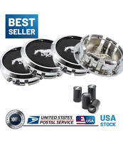 8 Piece Black Mus Tang Wheel Rim Center Caps Tire Valve Air Caps Gt Bullit 68mm