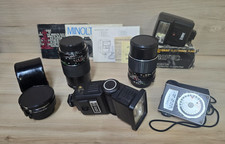 Lot of 6 Pieces 35MM Lenses, Flashes and Light Meter