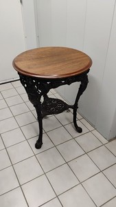 Victorian Britannia Cast Iron Bistro Pub Table w/ Solid Mahogany Top Antique