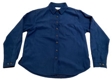 St Johns Bay Blue L Fleece Chamois Flannel Long Sleeve Button Up Shirt Vintage