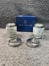 Boxed pair of 2 Royal Worcester Forget me not Egg Coddler