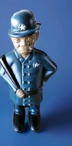 Vintage Cast Iron Police Coin Bank Mulligan Officer Cop w/ Nightstick 11 Inches