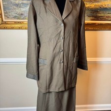 Vintage For You One Olive Green Skirt Suit Snakeskin Trim Size 20 Made in USA