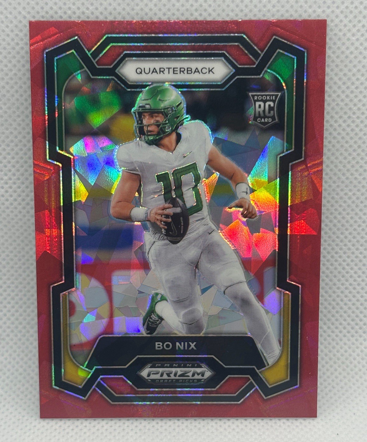 Bo Nix 2024 Panini Prizm Draft Picks Red Cracked Ice Rookie Card RC #105
