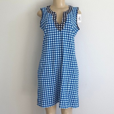 Draper James Lands End Gingham Shift Dress S Blue Coastal Grandmillennial Cotton