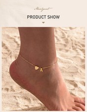 Women Heart Initial Anklet Bracelet Adjustable Stainless Steel Personalized Lett