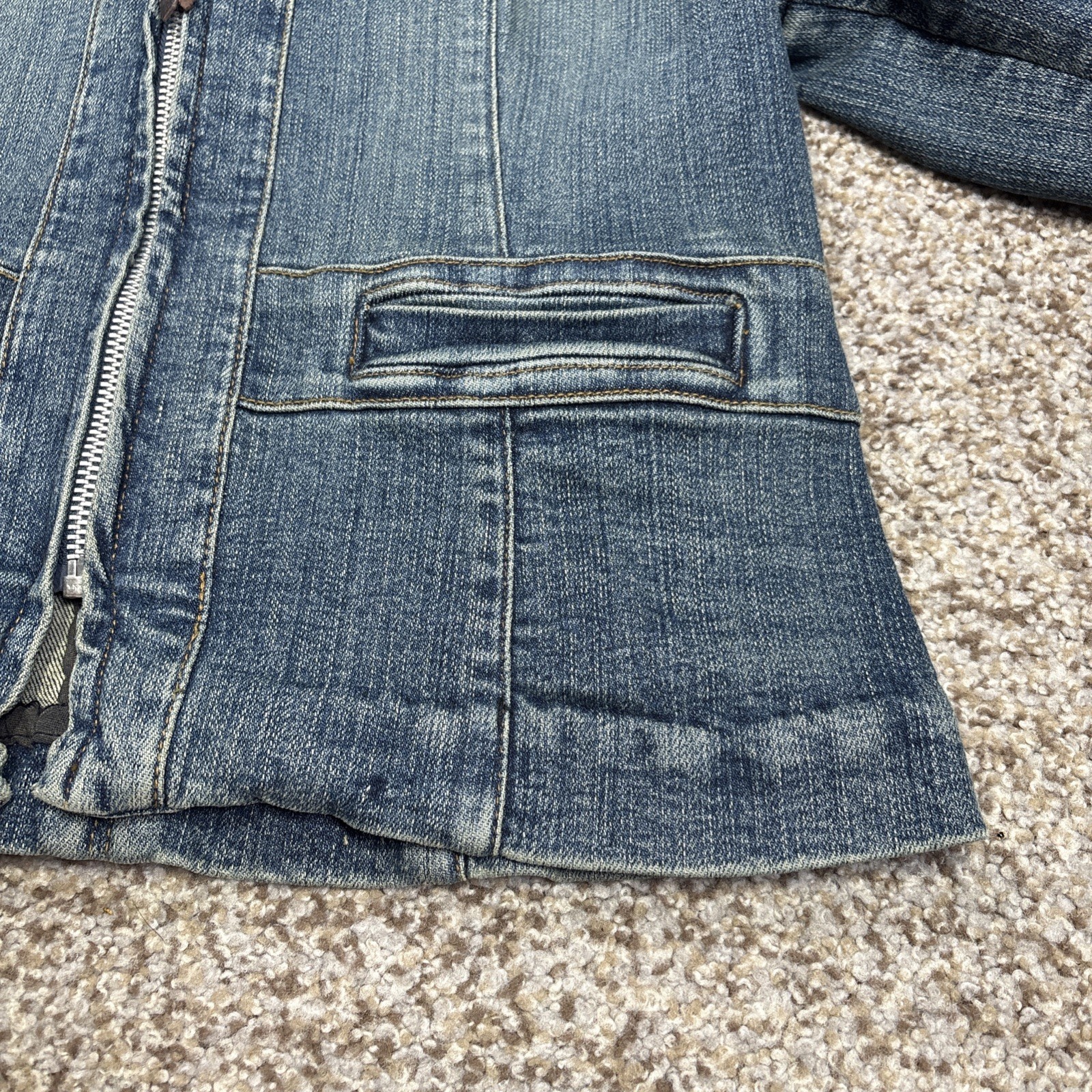 Jill Stuart Jeans Front Zip Denim Jacket Mid-Length V-Neck Blazer Size 3 - View 6