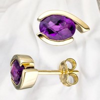 Ohrstecker Oval 333 Gold Gelbgold 2 Amethyste Lila Violett Ohrringe