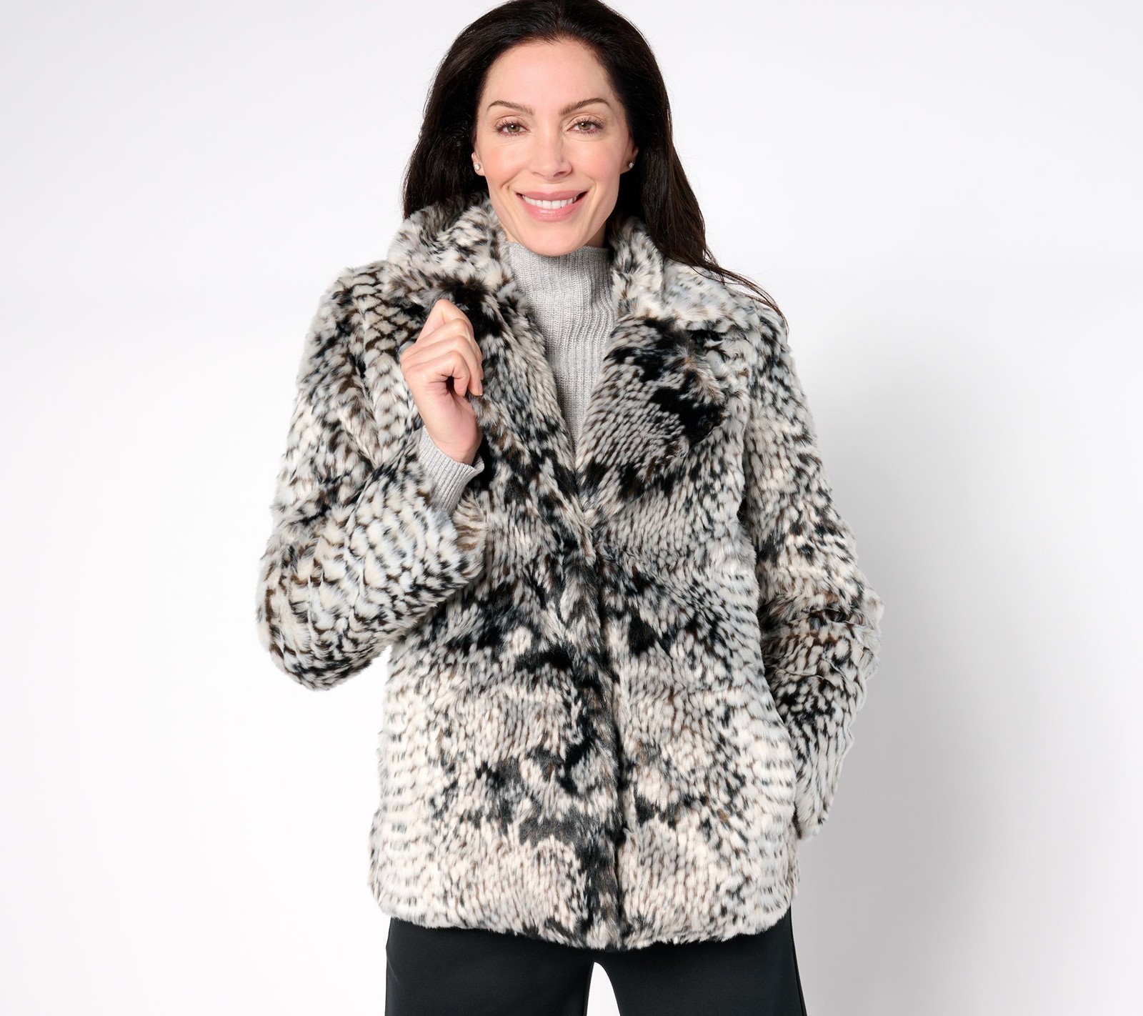 Dennis Basso Women's Jacket Sz L Sculpted Faux Fur Multi-colored A667612