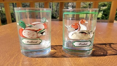 2 Vintage Mallard Duck Pintail Hunting Lodge Hunter Wetlands Whiskey Rocks Glass