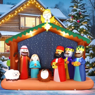 Alupssuc 7Ft Christimas Inflatable Nativity Scene Decorations Outdoor Built-In