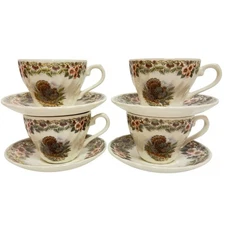 Myott Churchill Queens Factory Thanksgiving Turkey Cups and Saucers 4 Sets