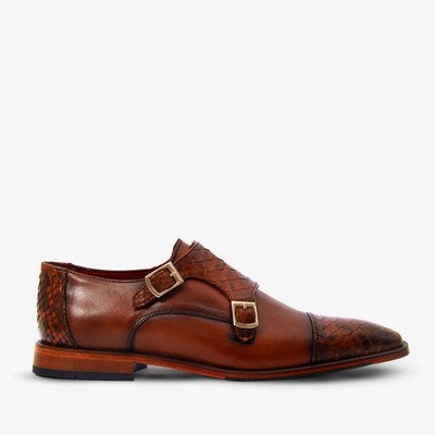 Vinci Leather The Bishkek Tan Leather Cap Toe Double Monk Strap Men Shoe