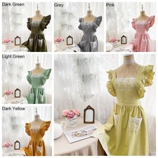 Cotton Blend Ruffle Lace Apron Pocket Cafe Maid Florist Waitress Kitchen Cooking