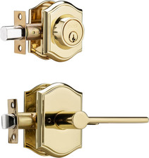 Brass Exterior Door Lock Set with Deadbolt, Heavy Duty Exterior Door Handle with