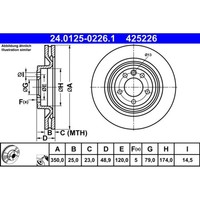Bremsscheibe ATE 24.0125-0226.1 FüR Land Rover Range IV Discovery V